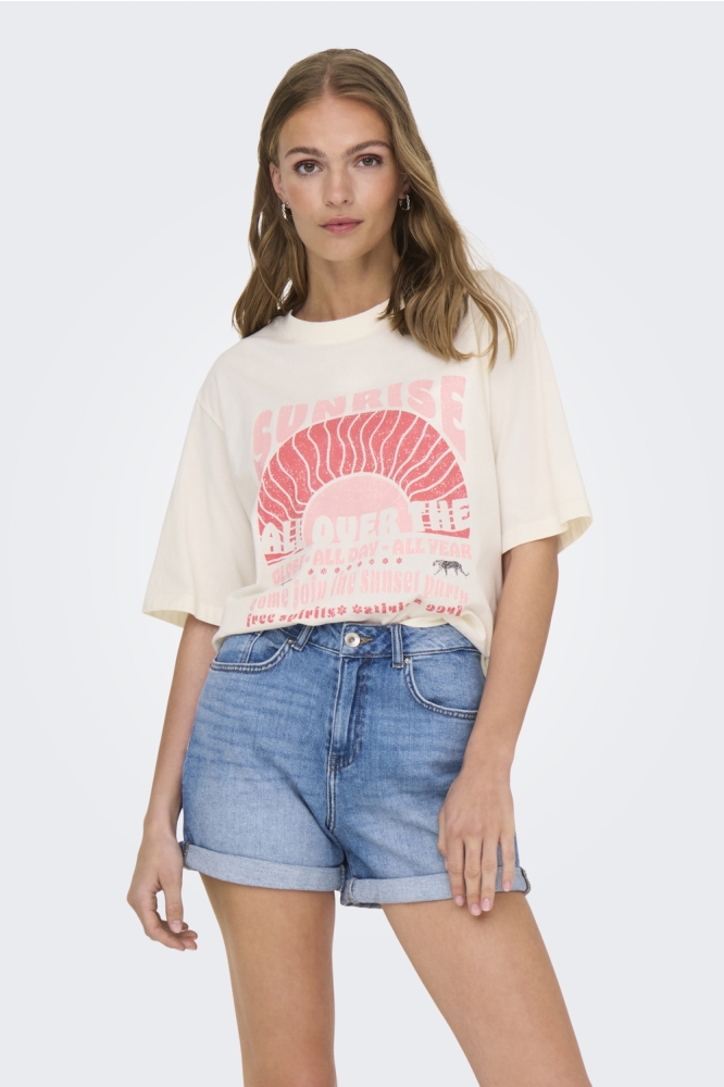 JDYCARLA S/S WASHED PRINT TOP JRS 15341561 CLOUD DANCER/ SUNRISE